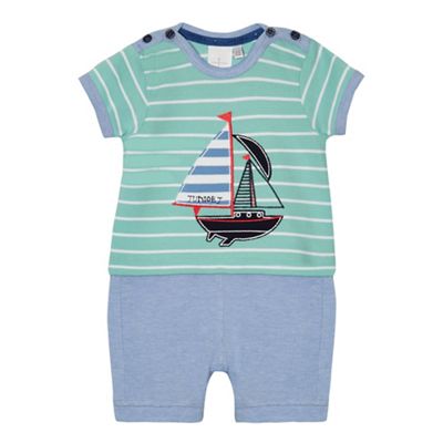 Baby boys' blue boat applique romper suit